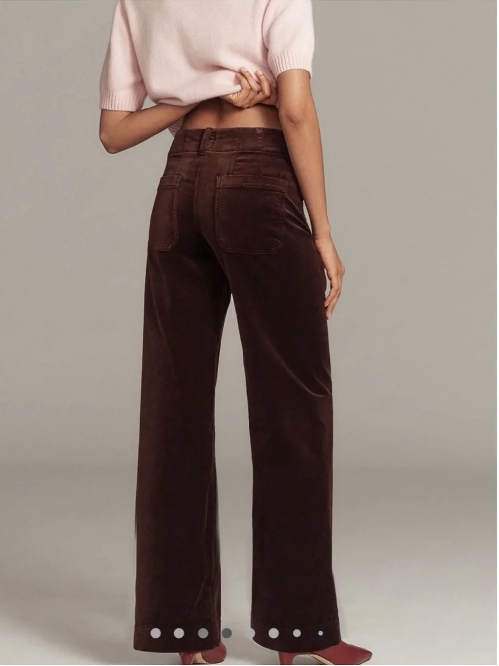Maeve Anthropologie Colette Full Length Wide leg brown velvet pants 24